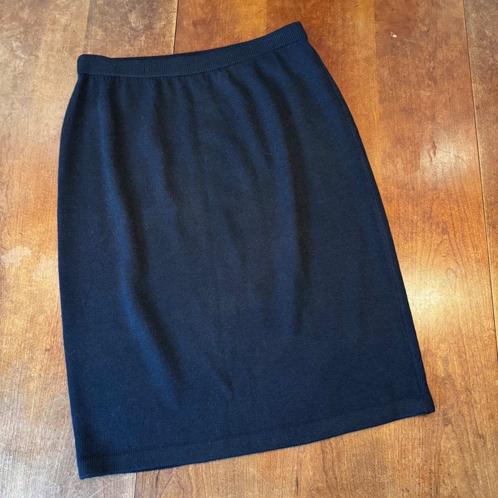 St. John Skirt Women XL Black Santana Knit Pencil Knee Length Elastic Waist READ